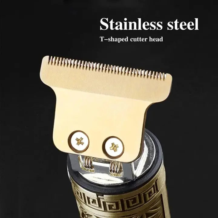 Upgrade your grooming routine with the Vintage T9 Metal Body Trimmer, a powerful and stylish tool built for precision and durability. Crafted with a solid metal body and equipped with sharp stainless-steel blades, this professional-grade trimmer ensures s