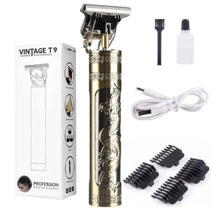 Upgrade your grooming routine with the Vintage T9 Metal Body Trimmer, a powerful and stylish tool built for precision and durability. Crafted with a solid metal body and equipped with sharp stainless-steel blades, this professional-grade trimmer ensures s
